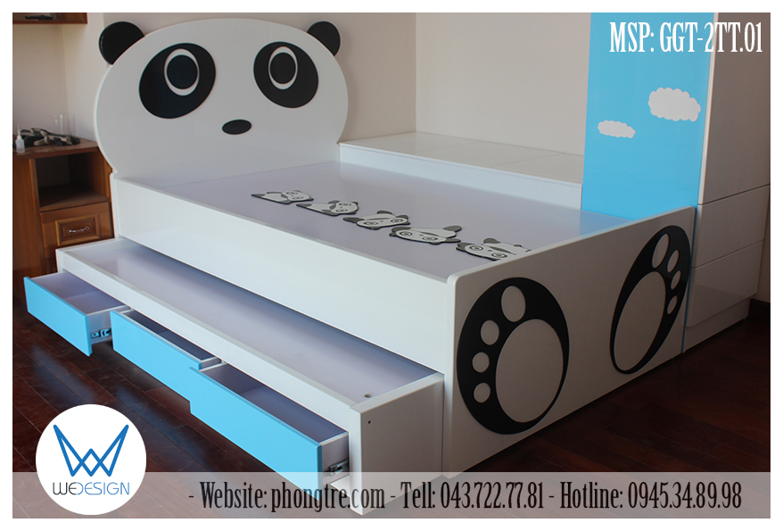 Giường Gấu trúc Tare Panda 2 tầng thấp 3 ngăn kéo