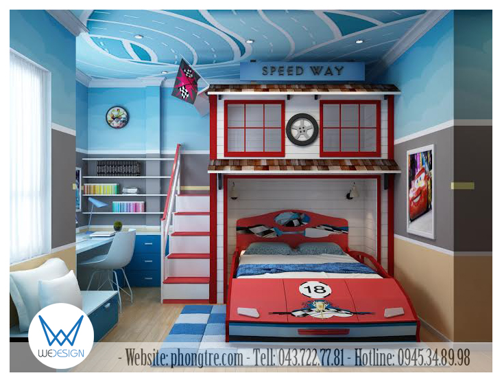 Phòng ngủ chủ đề ô tô phong cách của con trai anh Hùng