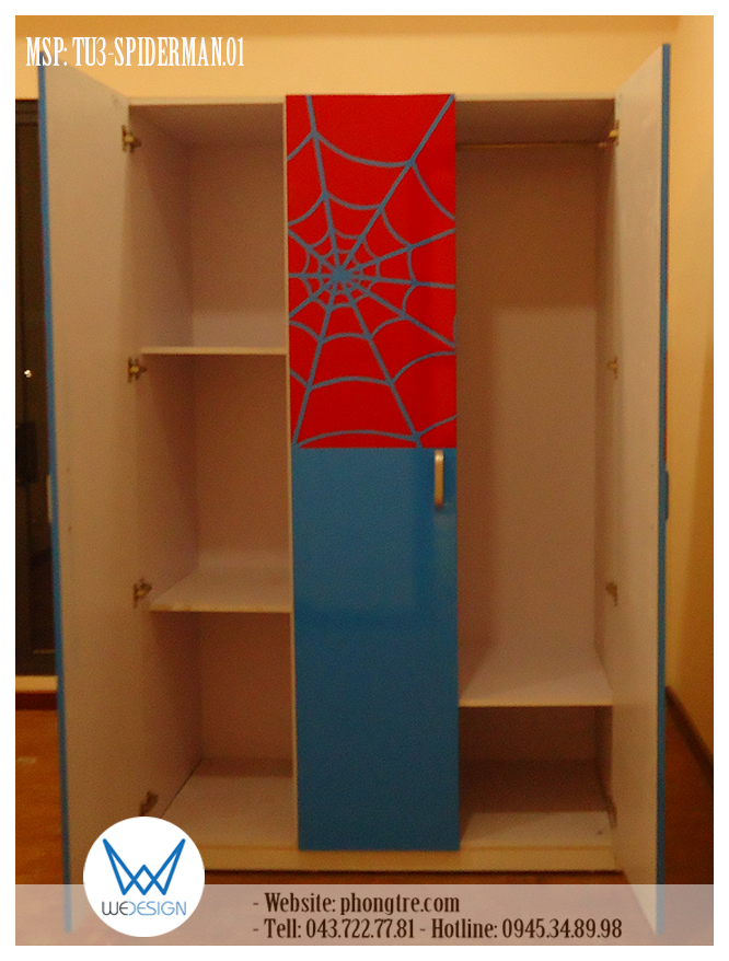 Tủ áo bé trai thiết kế chủ đề Người Nhện Spiderman