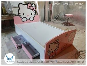 Giường ngủ Hello Kitty 1m2 có 2 ngăn kéo G2NK-KITTY.09