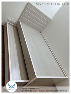 Giường 2 tầng thấp có 3 ngăn kéo vân gỗ sồi nhỏ