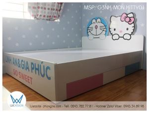 Giường ngủ trẻ em Hello Kitty và Doraemon có 3 ngăn kéo