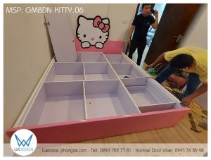 Giường Hello Kitty 1m8 đa năng có hộc kho và 3 ngăn kéo
