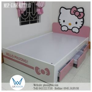Giường Kitty 1m2 có 3 ngăn kéo dễ thương G3NK-KITTY.07