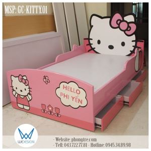 Giường Hello Kitty GC-KITTY.01 có thành chắn & ngăn kéo