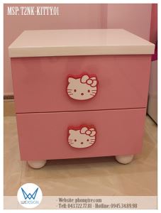 Tủ táp 2 ngăn kéo tay nắm Hello Kitty màu hồng phấn