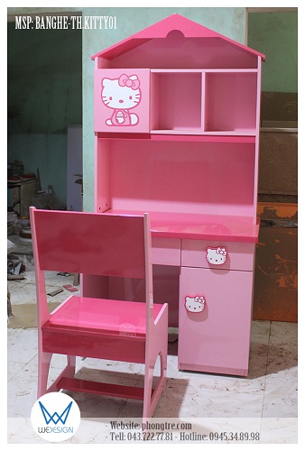 Bộ bàn ghế tiểu học ngôi nhà Hello Kitty màu hồng MSP: BHGS-TH.KITTY01