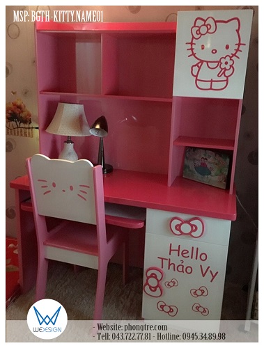 Bộ bàn ghế học sinh trang trí chủ đề Hello Kitty và tên bé MSP: BGTH-KITTY.NAME01