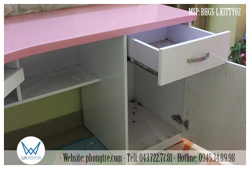 Tủ đồ 1 cánh - 1 ngăn kéo dưới mặt bàn học góc liền giá sách MSP: BHGS-L.KITTY02