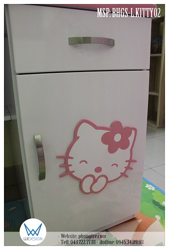 Tủ đồ 1 cánh - 1 ngăn kéo trang trí Mèo Hello Kitty đeo hoa, cười tươi vỗ tay 