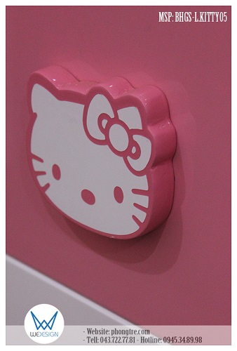 Tay nắm gỗ Mèo Kitty đeo nơ hồng dễ thương của bàn học góc Hello Kitty MSP: BHGS-L.KITTY05