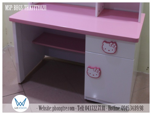 Phần bàn học có tủ đồ và đợt gỗ của bàn học Hello Kitty MSP: BHGS-TH.KITTY0211