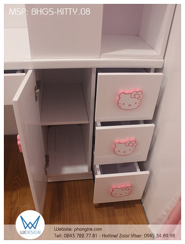 Dưới kệ sách ốp cột là tủ 1 cánh - 3 ngăn kéo ốp cột cho bé để cặp sách và để đồ dùng ít sử dụng