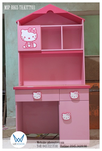 Mẫu bàn học ngôi nhà Hello Kitty màu hồng dành cho bé gái học tiểu học