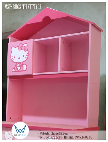 Kệ sách tạo hình ngôi nhà mái nhọn màu hồng trang trí Hello Kitty ngồi nghiêng