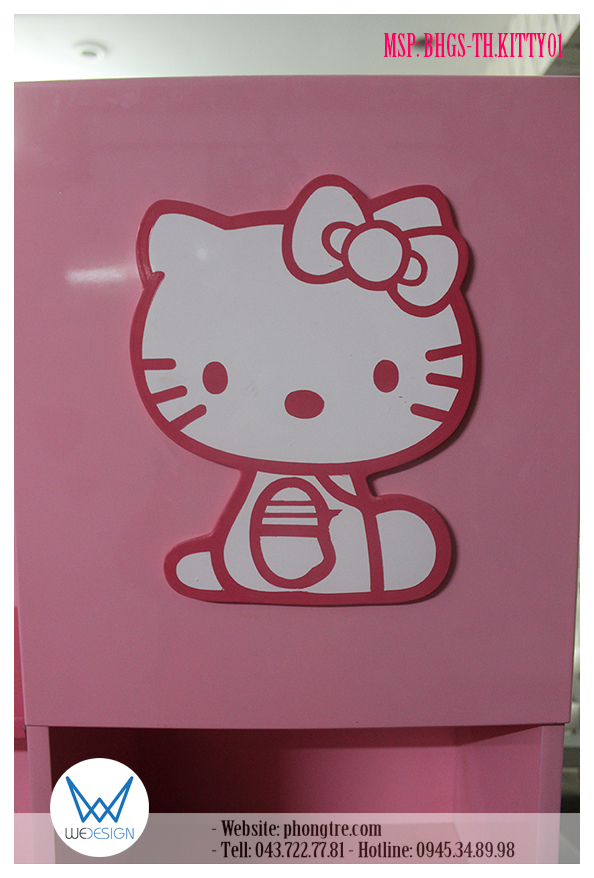 Mèo Hello Kitty ngồi nghiêng làm bằng gỗ 5 ly trên mặt cánh giá sách