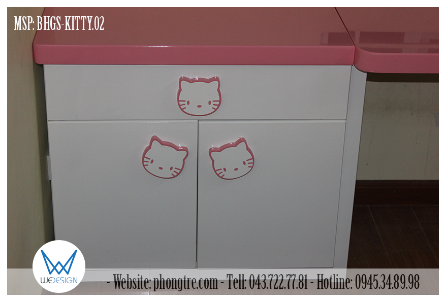 Tay nắm tủ và ngăn kéo được Nội thất Wedesign sản xuất bằng gỗ MDF, tạo hình mặt Mèo Hello Kitty