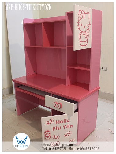 Kết cấu bàn học tiểu học liền giá sách Hello Kitty MSP: BHGS-TH.KITTY07N