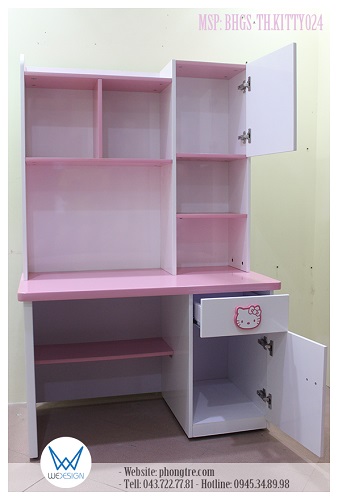 Kết cấu bàn học tiểu học liền giá sách Hello Kitty 1m MSP: BHGS-TH.KITTY024