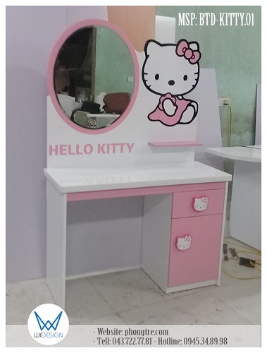 Bàn trang điểm Hello Kitty dễ thương với sắc hồng dành cho góc mơ mộng của bé gái
