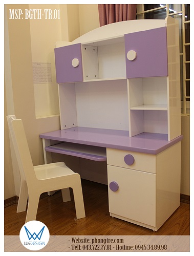 Bộ bàn ghế tiểu học sắc tím phối trắng BHGS-TH.KITTY01 dành cho bé gái yêu tuổi mực tím của những năm tháng tiểu học