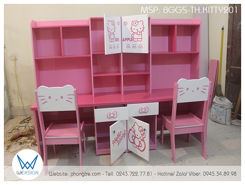 Bộ bàn ghế tiểu học Hello Kitty BGGS-TH.KITTY201 thiết kế công năng tiện ích cho 2 bé gái sử dụng 5 năm học cấp I