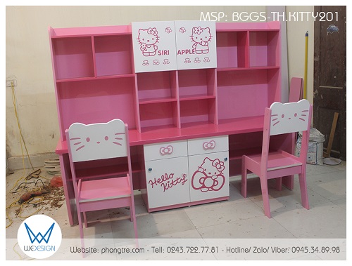 Bộ bàn ghế đôi Hello Kitty BGGS-TH.KITTY201 dành cho 2 bé gái tiểu học 