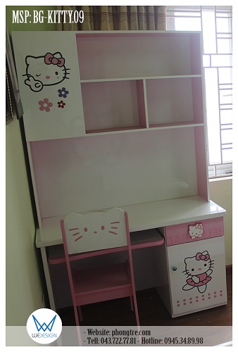 Bộ bàn ghế Hello Kitty có giá sách MSP: BG-KITTY.09