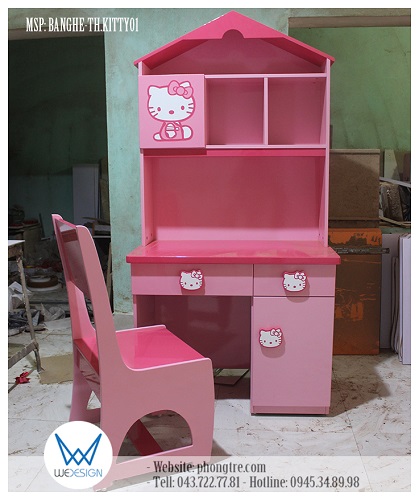 Bộ bàn ghế tiểu học ngôi nhà Hello Kitty màu hồng