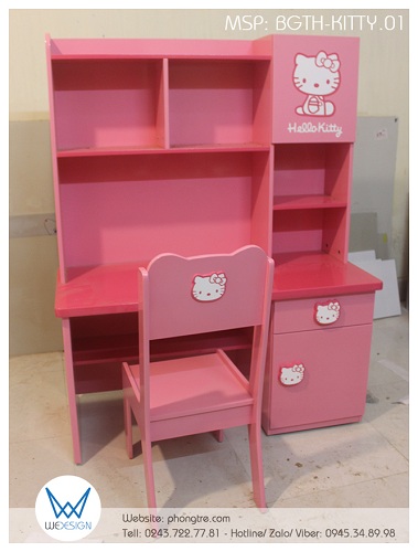 Bộ bàn ghế tiểu học Hello Kitty BGTH-KITTY.01 màu hồng đáng yêu sẽ thu hút bé ngồi vào bàn học