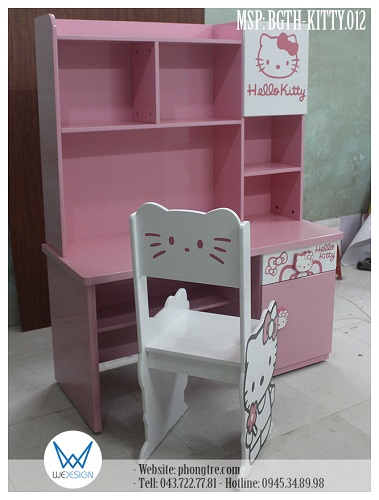 Mẫu thiết kế bộ bàn ghế trang trí Hello Kitty và nơ xinh MSP: BHGS-TH.KITTY012 dành cho bé gái tiểu học