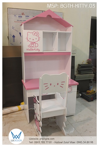 Bộ bàn ghế tiểu học có giá sách ngôi nhà Hello Kitty BGTH-KITTY.03 thiết kế công năng cho bé sử dụng từ khi vào lớp 1 đến hết cấp I