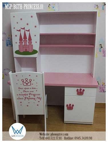 Bộ bàn ghế tiểu học MSP: BGTH-PRINCESS.01 trang trí chủ đề công chúa sắc màu trắng hồng dễ thương
