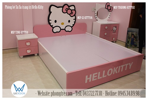 View 3 bộ nội thất phòng ngủ Hello Kitty của bé Su Su