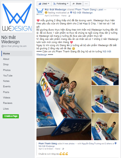 View check in của chị Giang tại Fan page Nội thất Wedesign về  giường tầng thấp của 2 bé Hipp và Chip