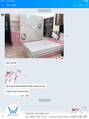 Feedback của anh Tấn vế nội thất Hello Kitty cho phòng ngủ 2 bé Minh Châu và Ngọc Hân