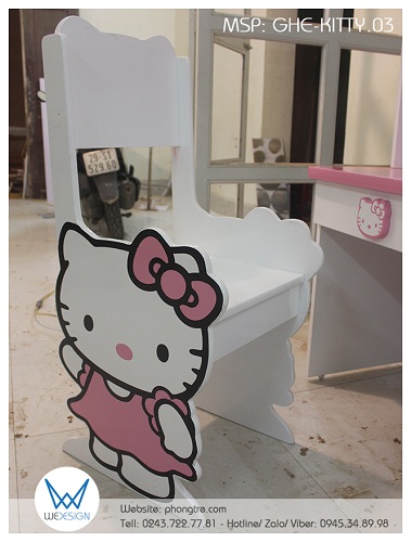 Ghế Hello Kitty giơ tay chào GHE-KITTY.03 có tựa lưng nghiêng cho bé ngồi tựa lưng nghỉ giải lao khi học bài