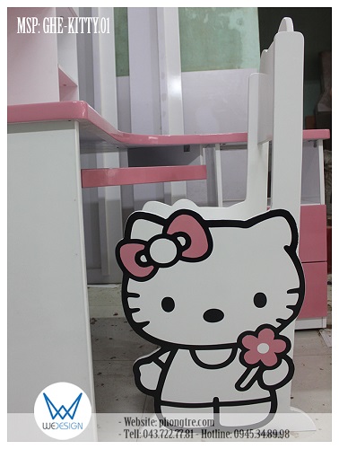 Ghế trang trí tạo hình Hello Kitty cầm hoa xinh được Wedesign tạo hình trên gỗ MDF và sơn