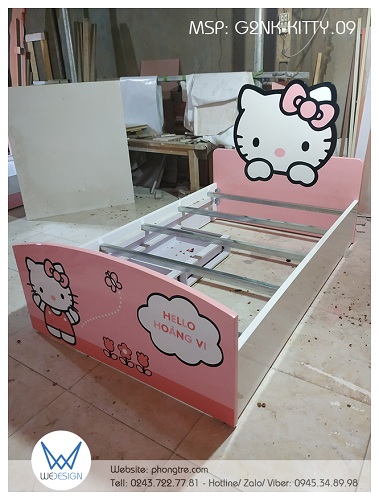 Giường 2 ngăn kéo Hello Kitty 1m2 G2NK-KITTY.09 sử dụng thang kẽm hộp đỡ dát giường