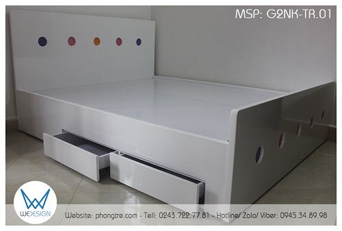 Giường 2 ngăn kéo G2NK-TR.01 có kết cấu kiểu giường ngủ dát phản có 2 ngăn kéo