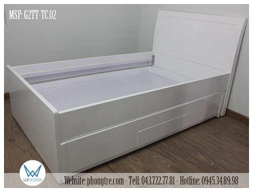 Kết cấu khung giường tầng trên kiểu thành treo cho phép giường tầng dưới có thể kéo ra từ 2 phía của thành giường