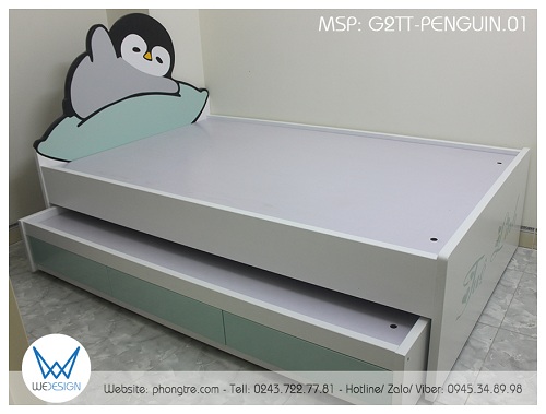 Cả giường tầng dưới và giường tầng trên đều sử dụng dát phản làm bằng tấm MDF dày 1.5cm, tráng melamine 2 mặt