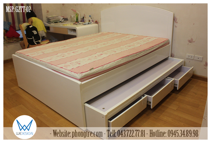 Giường tầng thấp có giường tầng trên dùng đệm 10cm & giường tầng dưới có 3 ngăn kéo