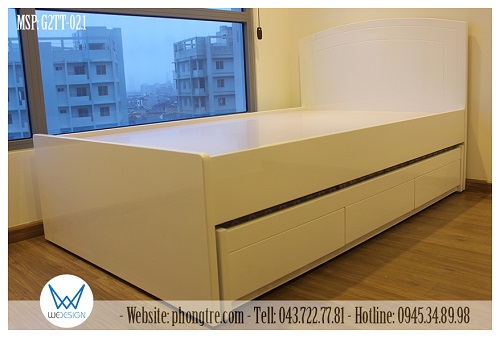 Giường 2 tầng thấp 1m2 có 3 ngăn kéo màu trắng MSP: G2TT-02.1