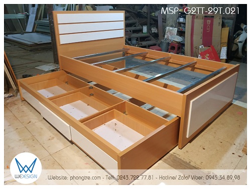 Kết cấu giường tầng thấp có 3 ngăn kéo G2TT-29T.021