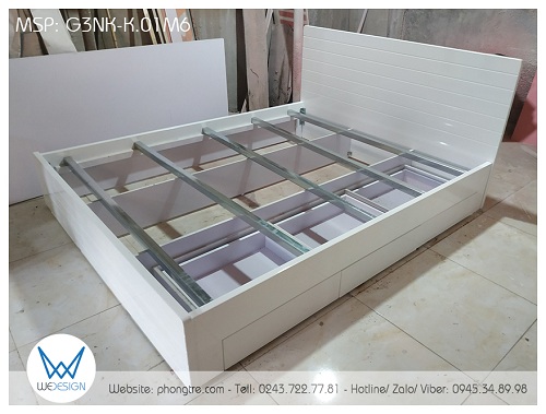 3 ngăn kéo của giường được làm ở một bên thành giường có hộc khung ngăn kéo riêng cho việc sử dụng ngăn kéo được bền chắc