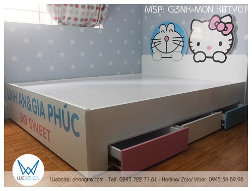 Giường ngủ trẻ em Hello Kitty và Doraemon có 3 ngăn kéo G3NK-MON.KITTY01
