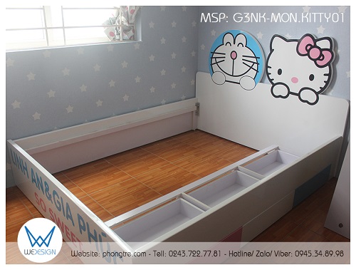 Kết cấu khung giường ngăn kéo Hello Kitty và Doraemon G3NK-MON.KITTY01