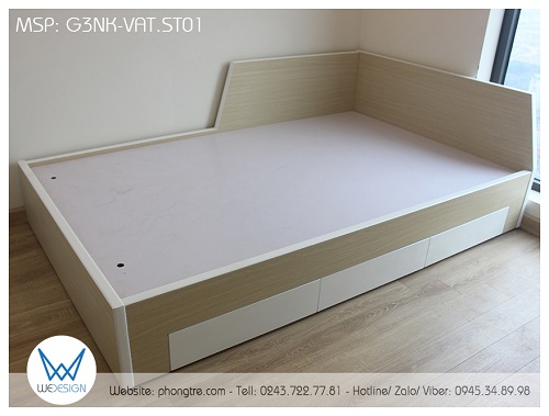 Mẫu giường 3 ngăn kéo G3NK-VAT.ST01 mang lại sự thư giãn cho không gian phòng ngủ đồng thời cũng tạo ra năng lượng tích cực