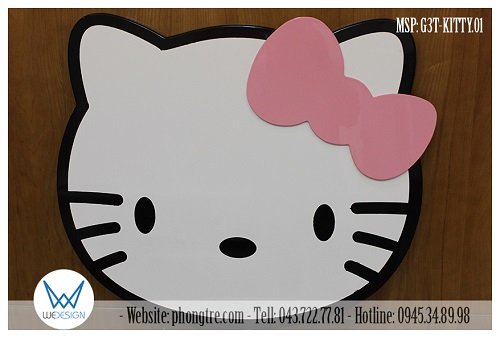 Chi tiết Mèo Hello Kitty đeo nơ hồng trang trí trên thành giường 3 tầng Hello Kitty MSP: G3T-KITTY.01